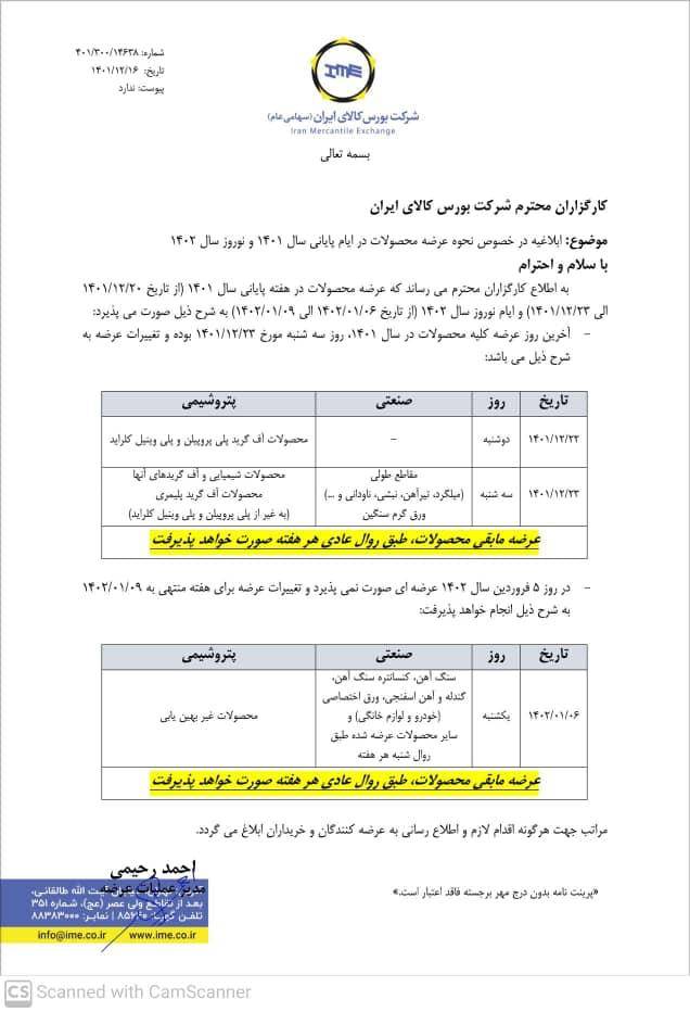 ابلاغیه عرضه بورس کالای در پایان سال ۱۴۰۱ و نوروز ۱۴۰۲ + جزئیات