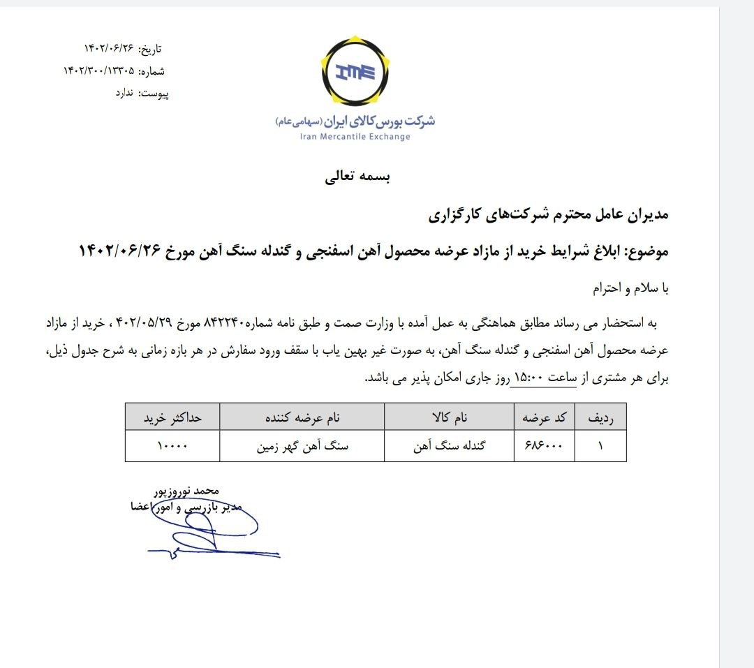 نحوه خرید آهن اسفنجی و گندله سنگ آهن از تالار مچینگ در روز جاری