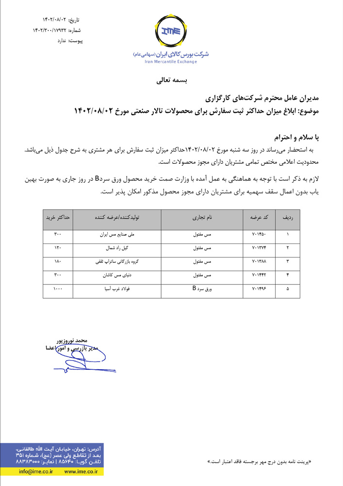 معامله بهینیابی ورق سرد B در معاملات امروز رینگ صنعتی