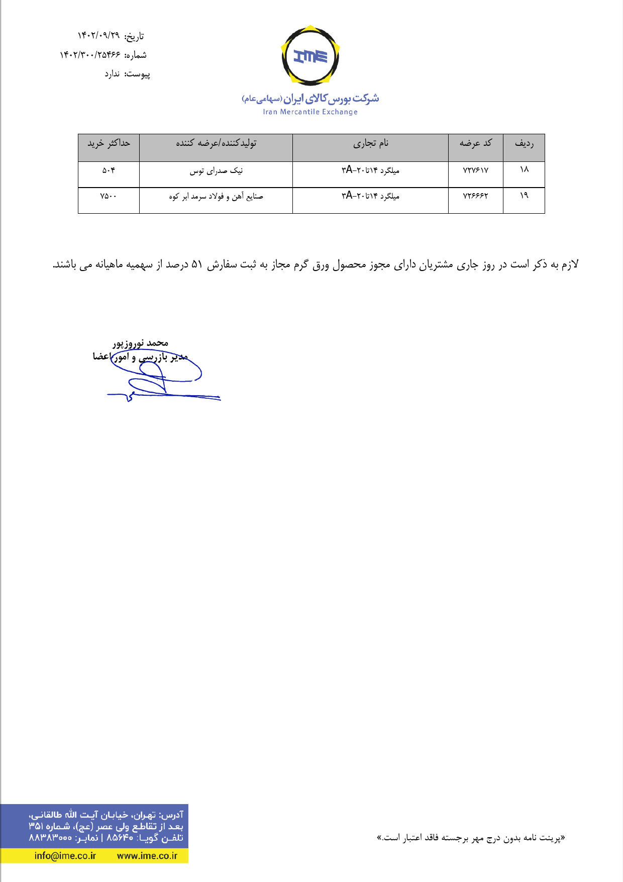 ابلاغیه بورس کالا برای سقف مجاز خرید میلگرد و ورق گرم