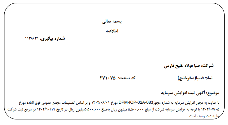 افزایش سرمایه «فصبا» ثبت شد