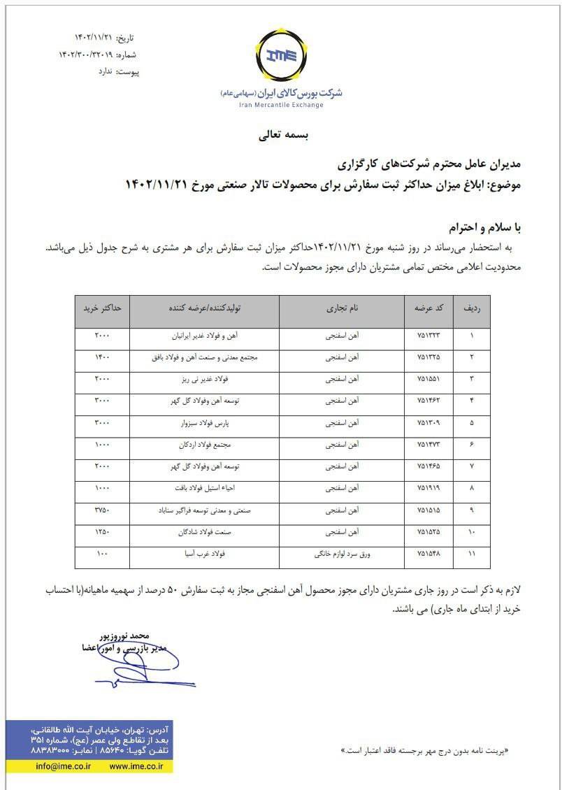 ابلاغیه بورس کالا|  محدودیت خرید آهن اسفنجی و ورق لوازم خانگی