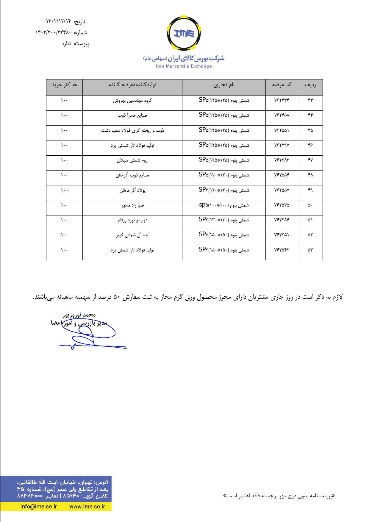 ابلاغیه بورس کالا| تعیین سقف خرید شمش و ورق گرم در معاملات روز جاری