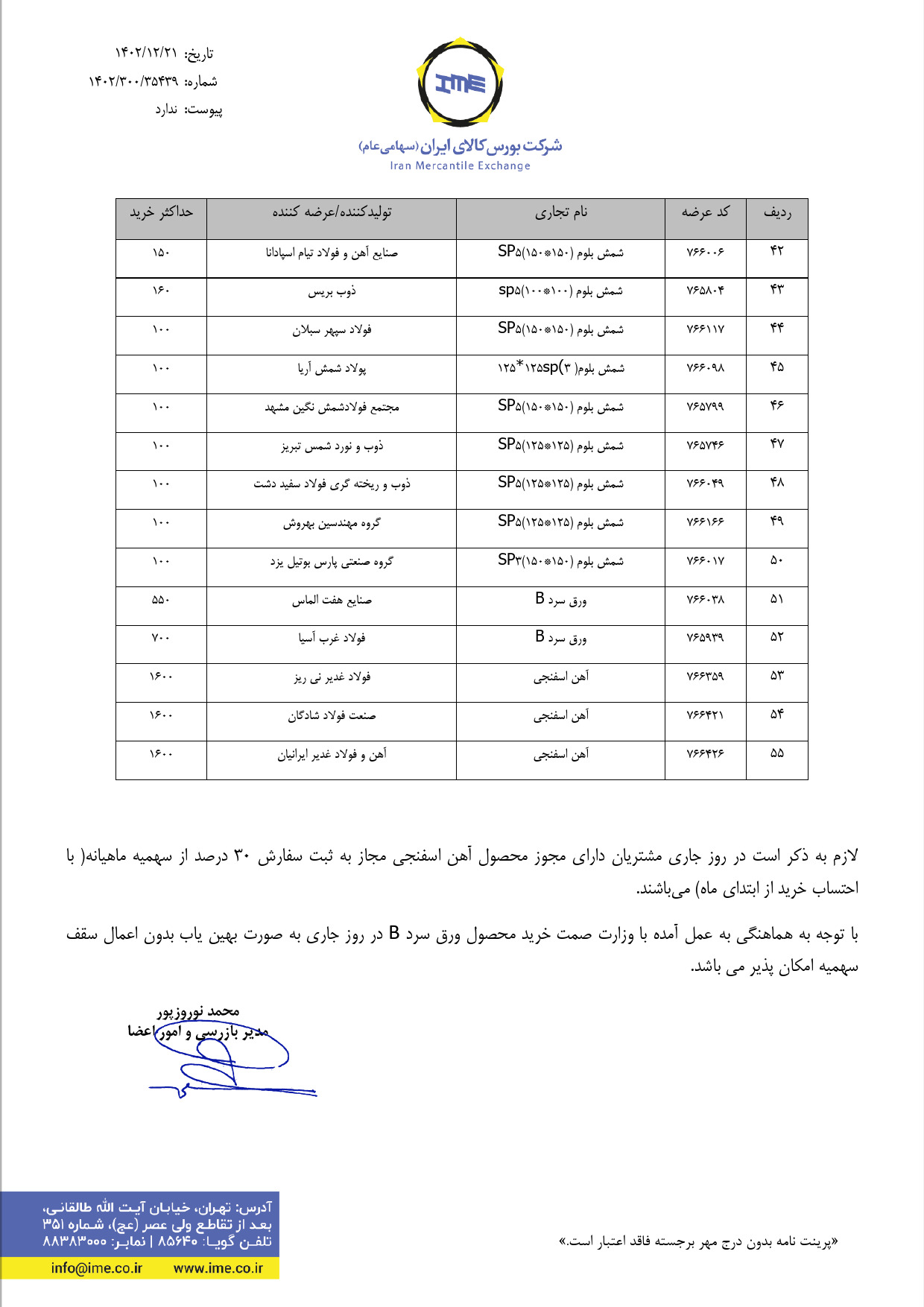 ابلاغیه بورس کالا| تعیین حداکثر سقف خرید برای محصولات عرضه شده در روز جاری