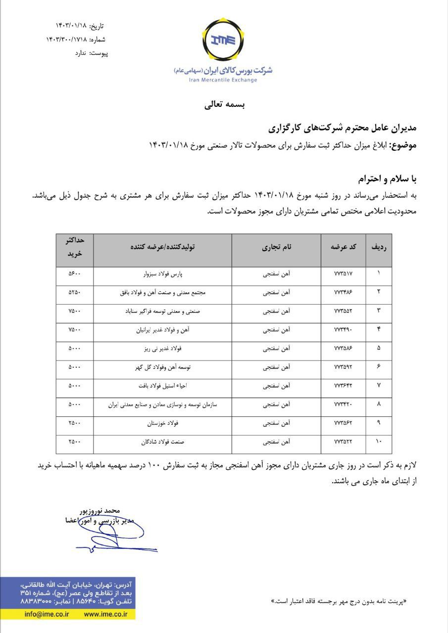 ابلاغیه بورس کالا|  ثبت سفارش ۱۰۰ درصدی آهن اسفنجی در معاملات امروز