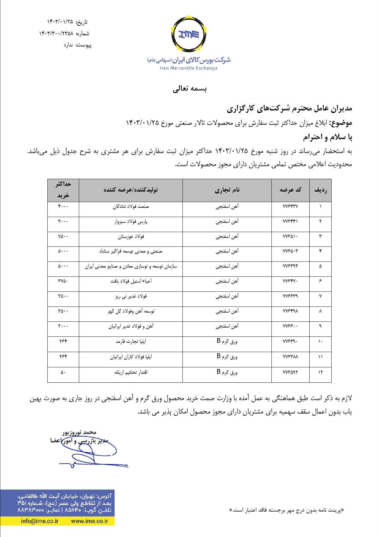 ابلاغیه بورس کالا| خرید ورق گرم و آهن اسفنجی بدون اعمال سقف سهمیه