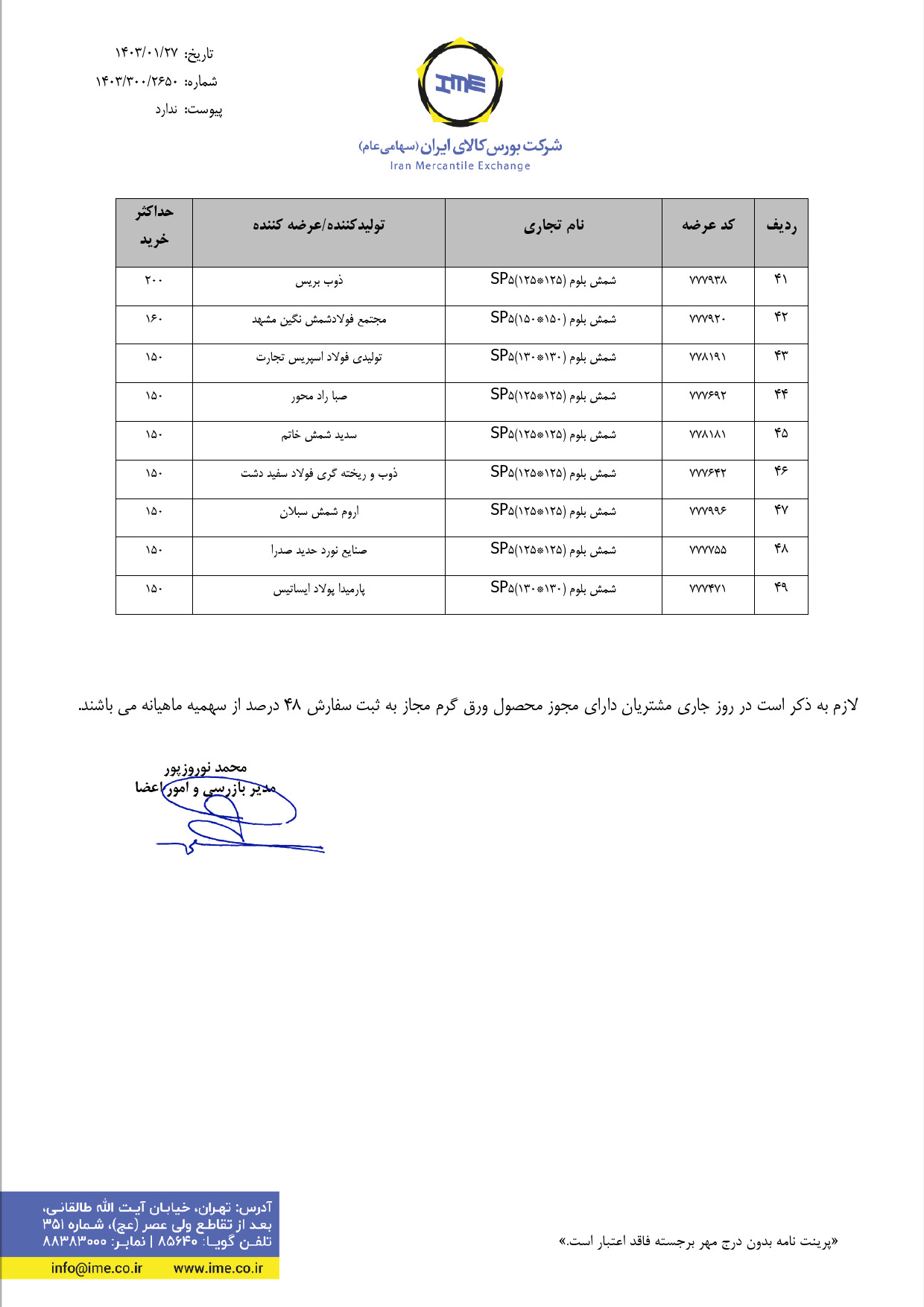 ابلاغیه بورس کالا| حداکثر سقف سفارش ورق گرم و شمش تعیین شد